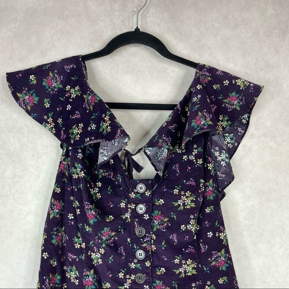 Free People Violet Visions Corduroy Purple Floral Ruffle Romper Women's Size S - Picture 9 of 9